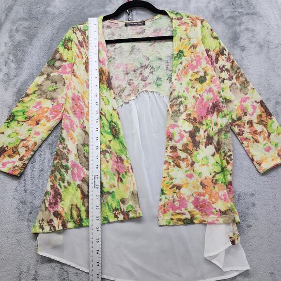 happening in the present Floral Knit Chiffon Open Front Cardigan Size S High Low - Picture 6 of 7